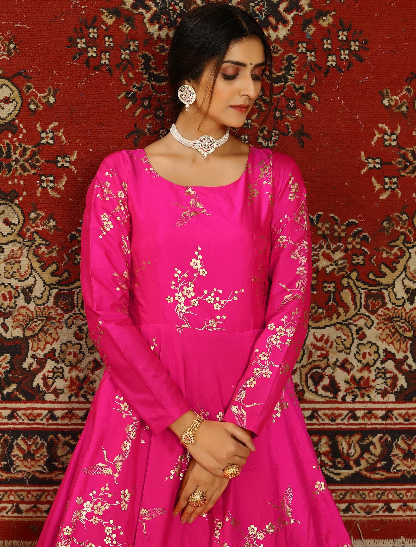 Deep Pink Designer Anarkali Ethnic Long Gown For Women