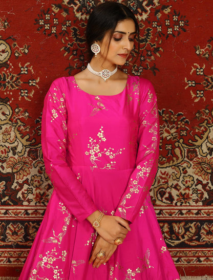 Deep Pink Designer Anarkali Ethnic Long Gown For Women
