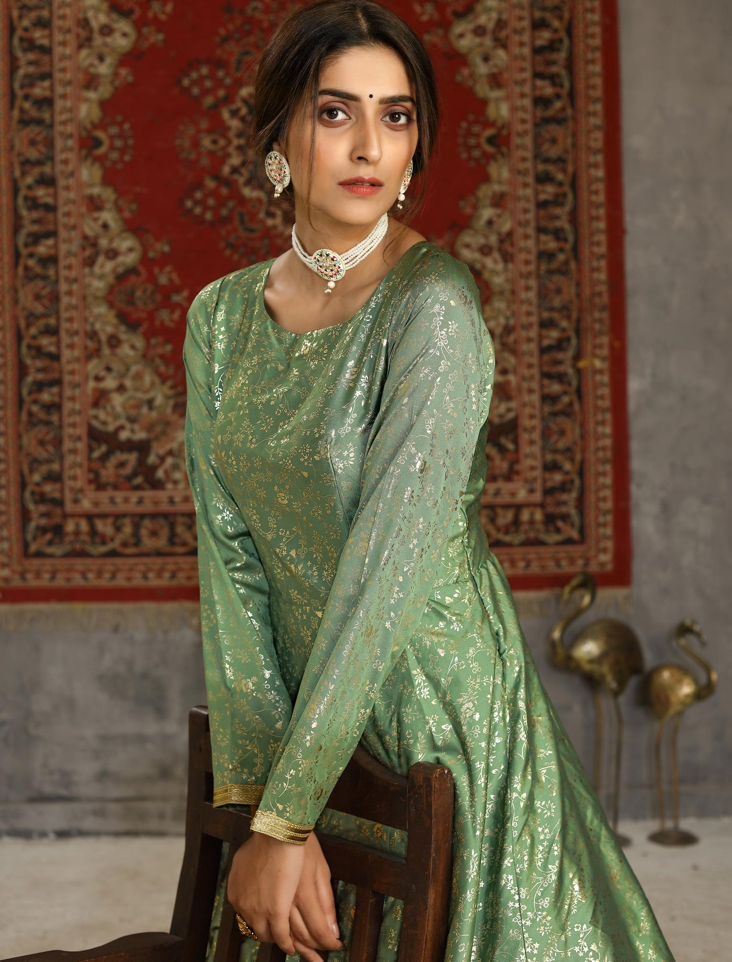 Designer Pista Green Anarkali Ethnic Long Gown for Women