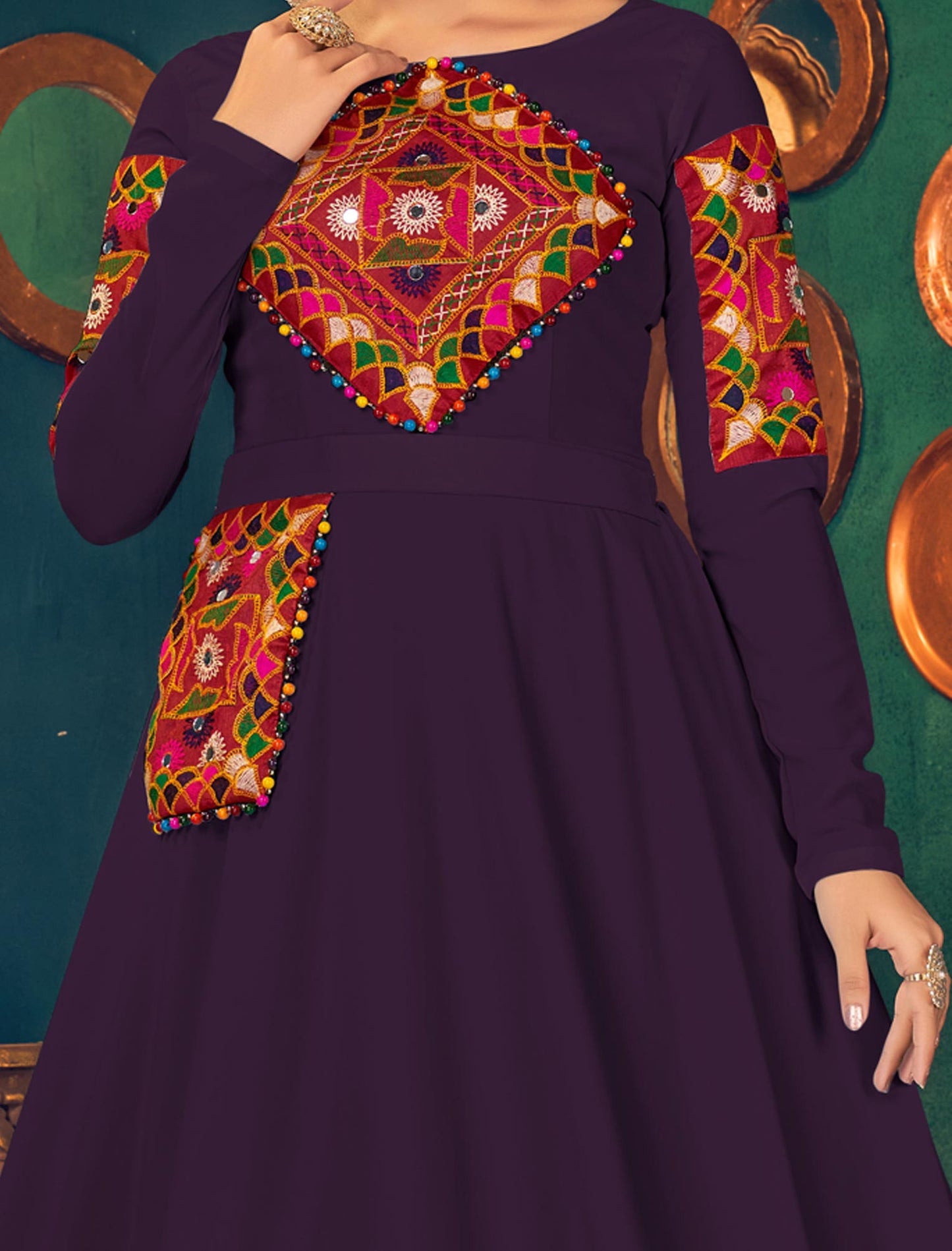 Designer Purple Georgette Anarkali Ethnic Long Gown For Women with Embroidery and Waist Belt