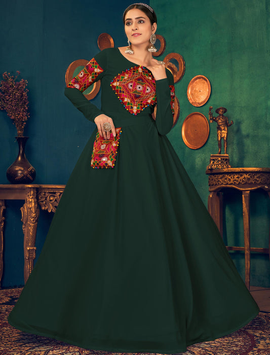 Stunning Green Designer Anarkali Ethnic Gown For Women with Embroidered Mirror and Pearl Work