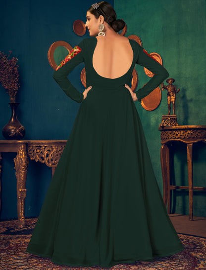 Stunning Green Designer Anarkali Ethnic Gown For Women with Embroidered Mirror and Pearl Work