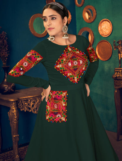 Stunning Green Designer Anarkali Ethnic Gown For Women with Embroidered Mirror and Pearl Work