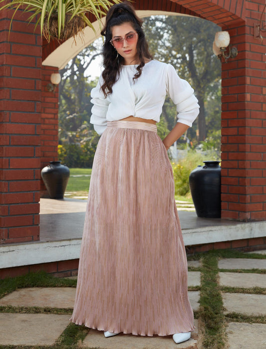 White Silk Imoprted Fabric Top And Skirt Set For Women
