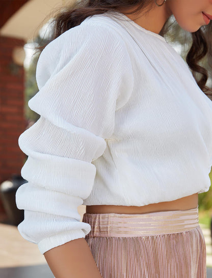 White Silk Imoprted Fabric Top And Skirt Set For Women