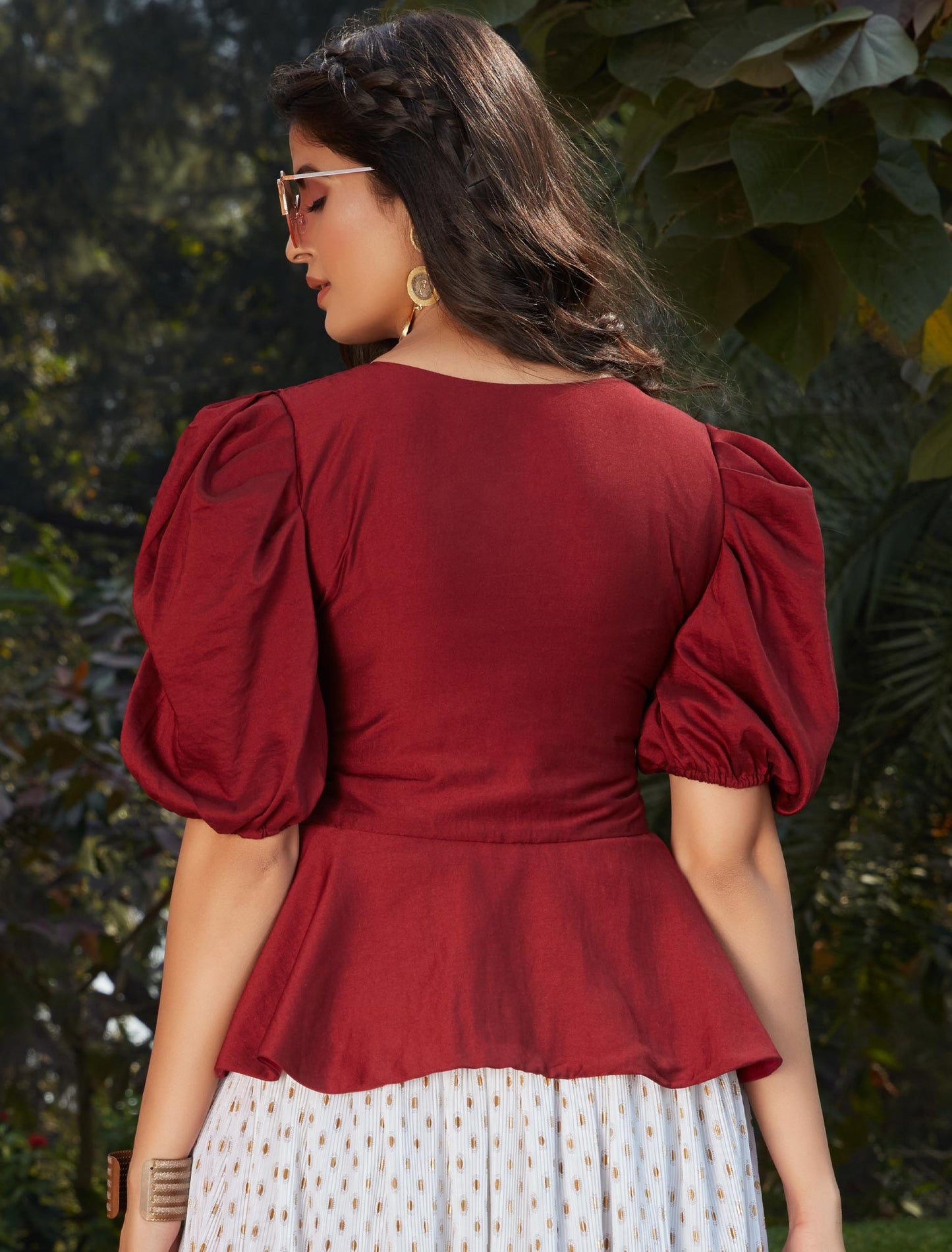 Maroon Women Cotton Silk Top And Skirt For Women