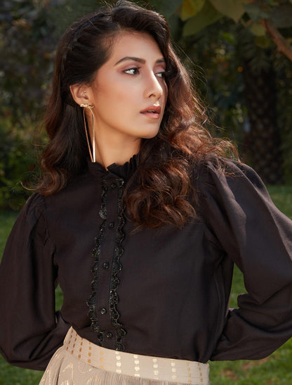 Black Women Cotton Top And Skirt For Women