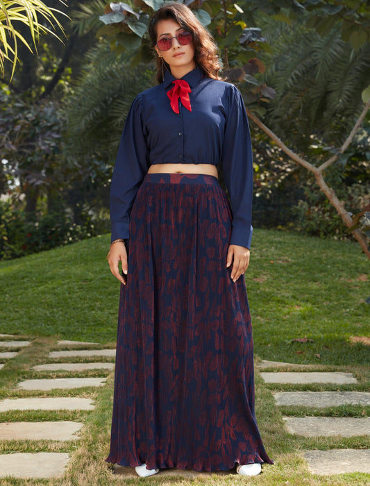 Navy Blue Women Georgette Top And Skirt For Women