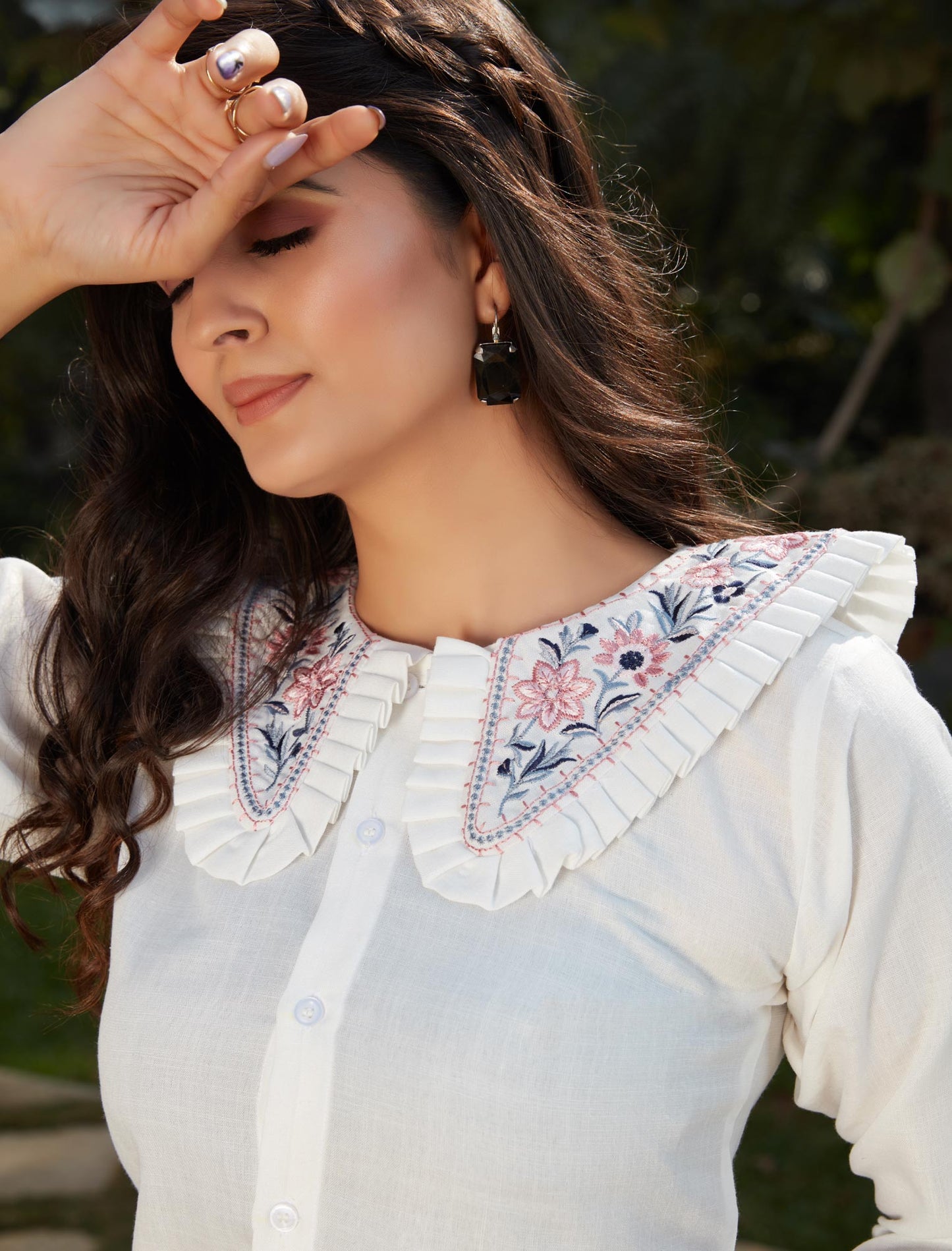 White Cotton Top And Skirt Set For Women with Crepe Silk Fabric