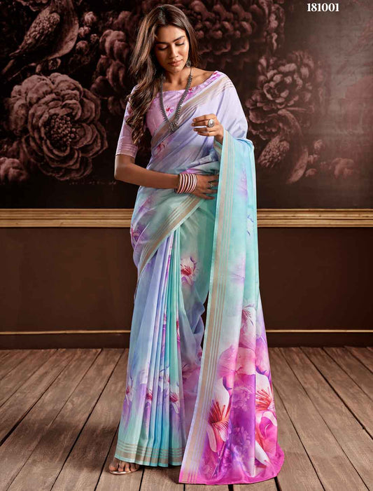 Ethnic Handloom Silk Digital Floral Party wear Saree