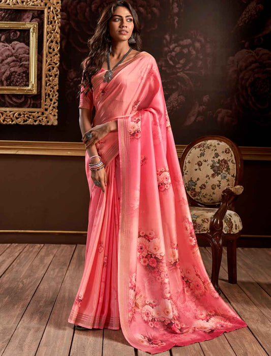 Handloom Silk Digital Floral Party wear Ethnic Saree