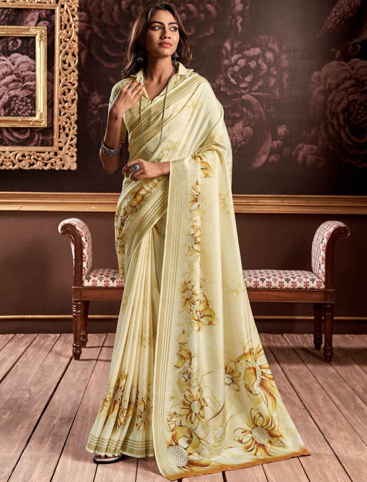 Floral Digital Handloom Silk Ethnic Party wear Saree