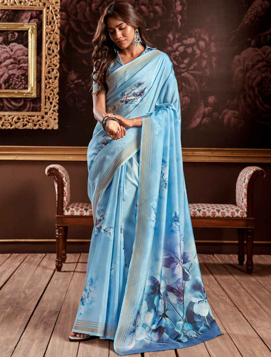 Handloom Silk Floral Digital Party wear Ethnic Saree