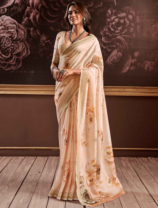 Ethnic Handloom Silk Floral Digital Party wear Saree