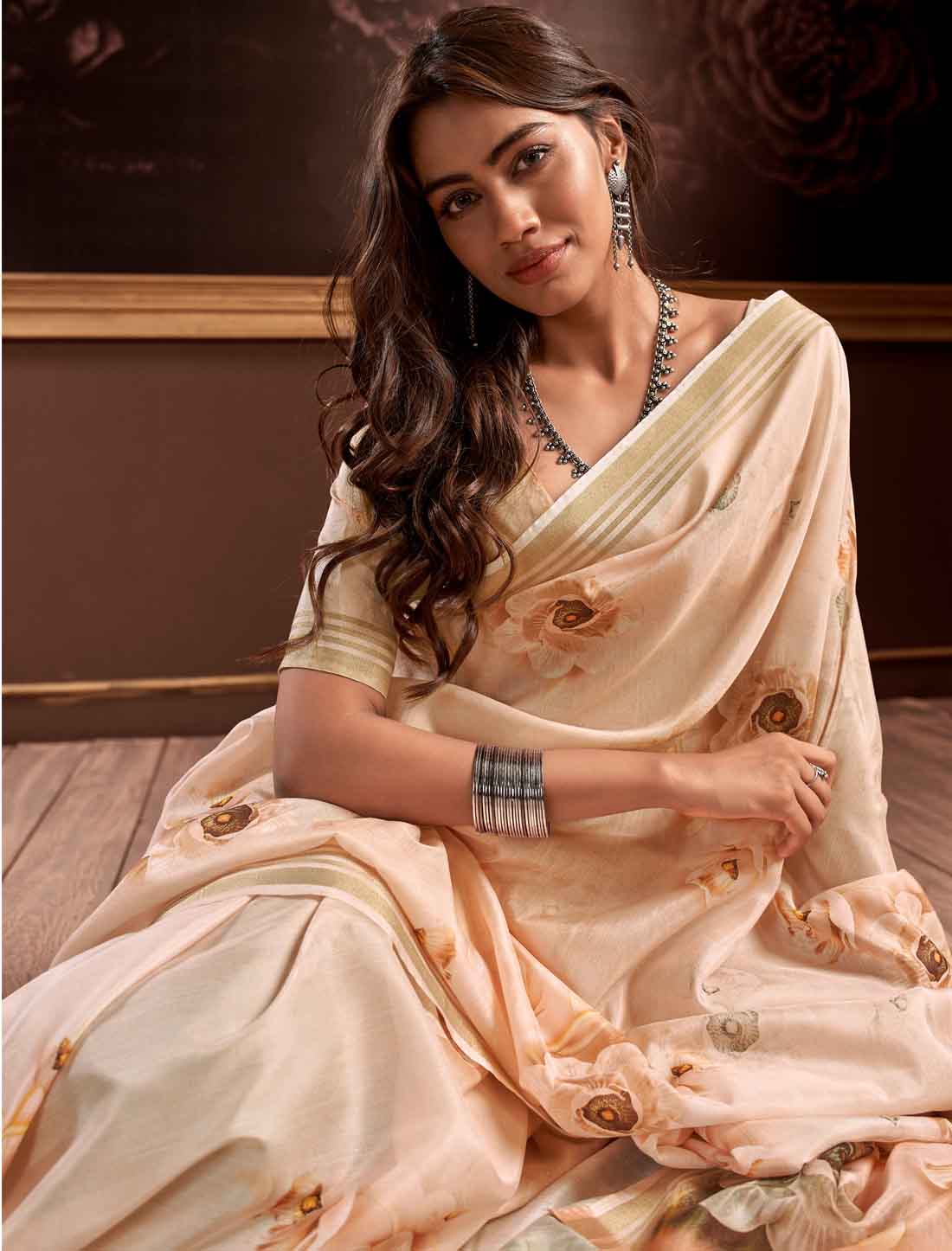 Ethnic Handloom Silk Floral Digital Party wear Saree