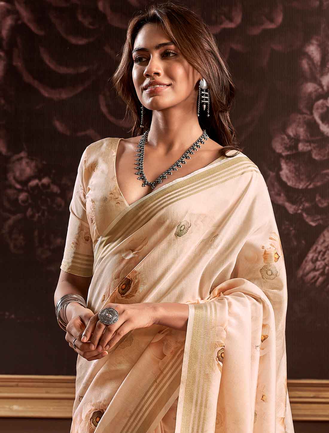 Ethnic Handloom Silk Floral Digital Party wear Saree