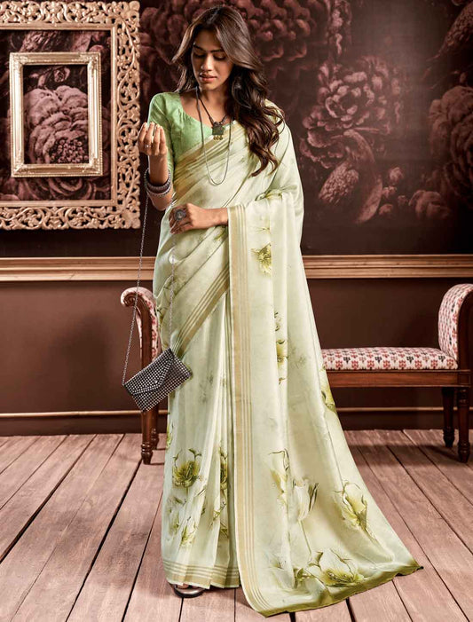 Ethnic Digital Handloom Silk Floral Party wear Saree