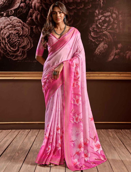 Ethnic Handloom Silk Floral Digital Party wear Saree