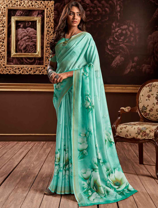 Handloom Silk Floral Digital Party Wear Ethnic Saree