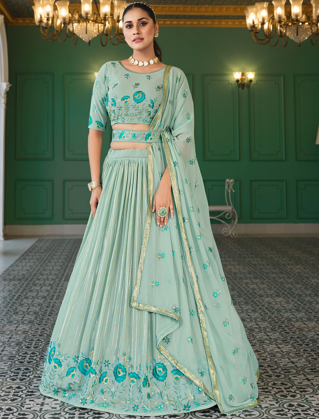 Dress With Georgette Traditional Semi-Stitched Women Lehenga Choli