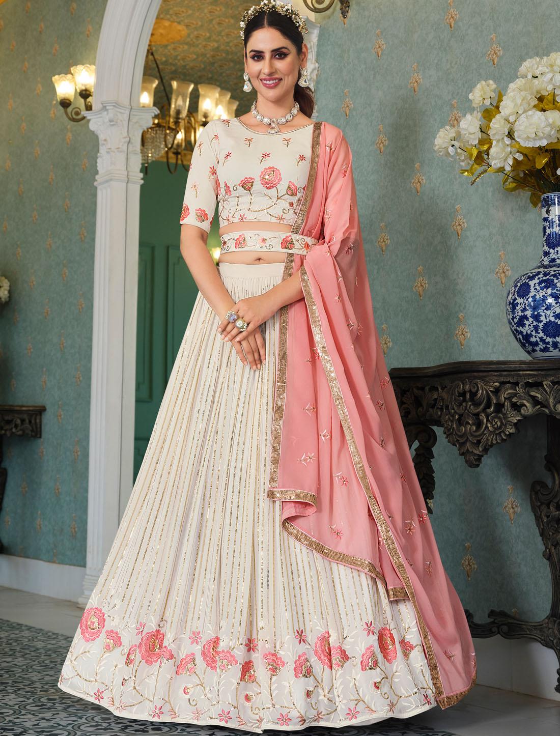 Elevate Style Embrace Adventure With Pearl White Lehenga Choli