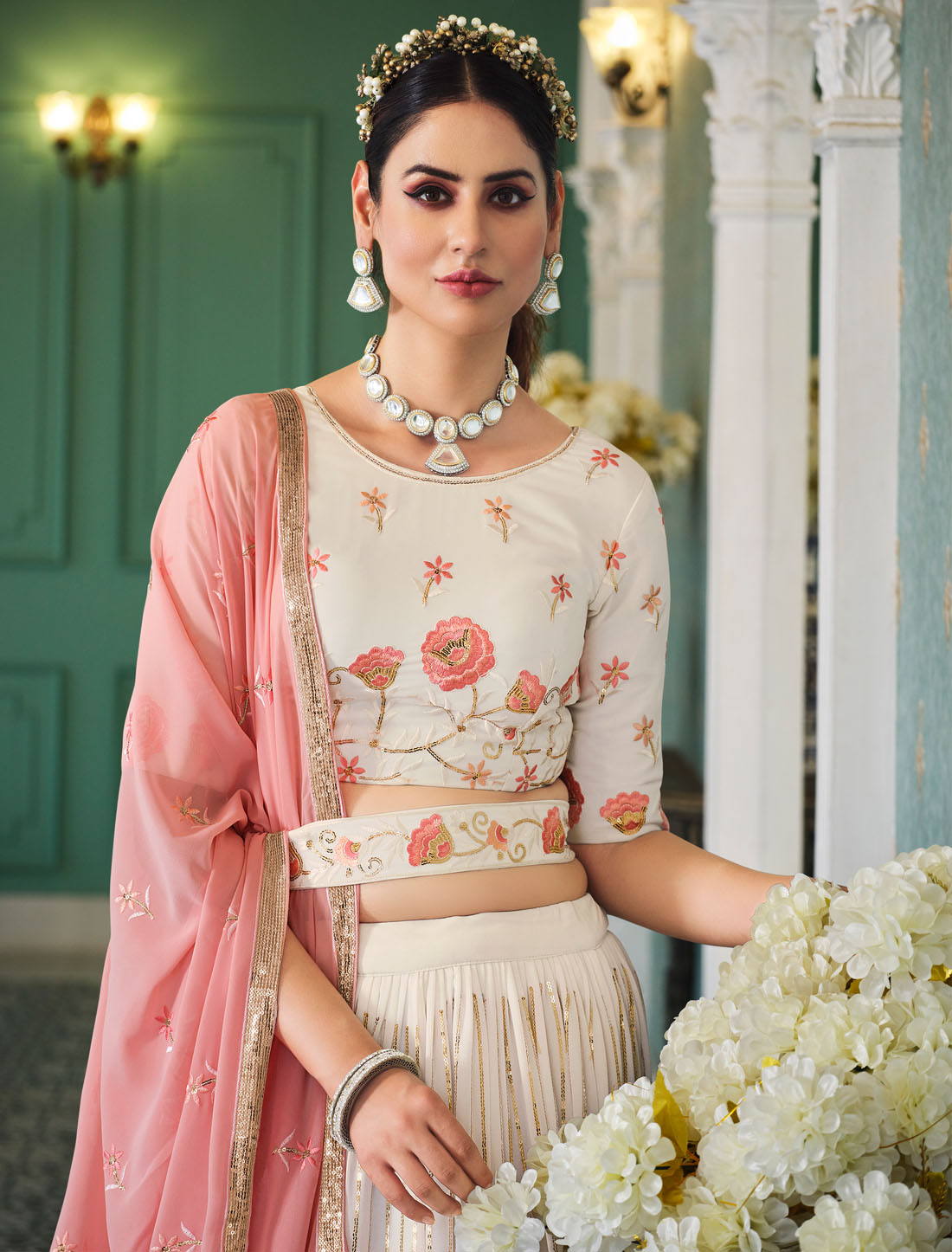 Elevate Style Embrace Adventure With Pearl White Lehenga Choli