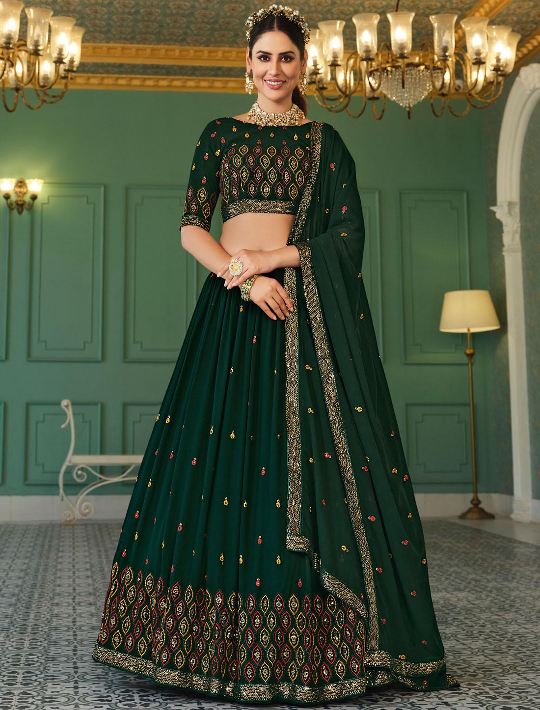 Elevate Your Wardrobe With Our Embroidered Green Lehenga Choli