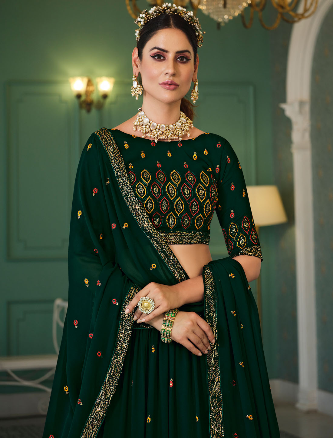 Elevate Your Wardrobe With Our Embroidered Green Lehenga Choli