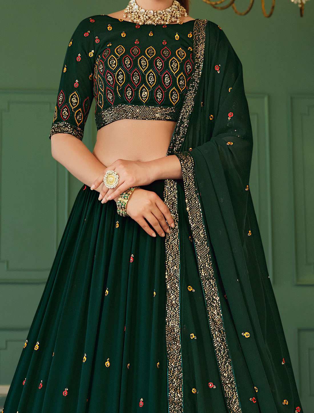 Elevate Your Wardrobe With Our Embroidered Green Lehenga Choli