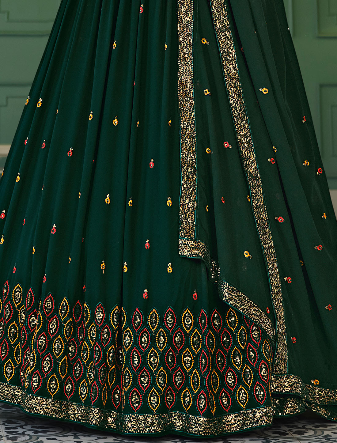 Elevate Your Wardrobe With Our Embroidered Green Lehenga Choli