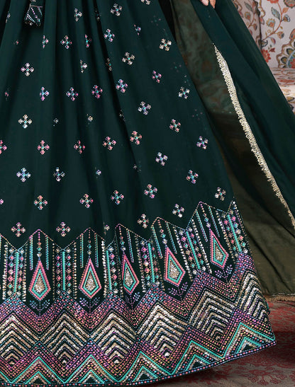 Green Women Georgette Traditional Wedding Lehenga Choli With Dupatta