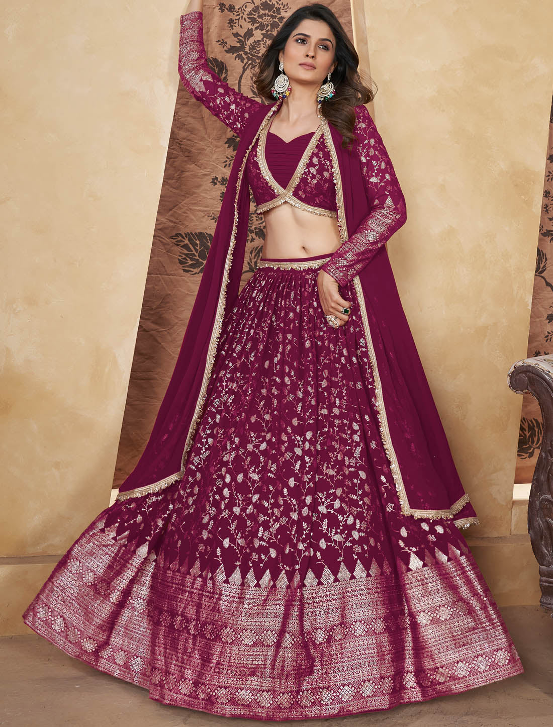 Georgette Deep Pink Traditional Wedding Lehenga Choli With Dupatta