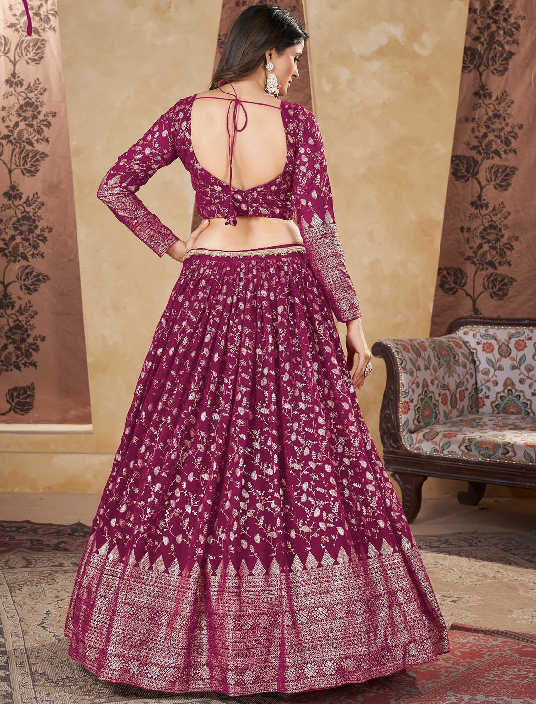 Georgette Deep Pink Traditional Wedding Lehenga Choli With Dupatta