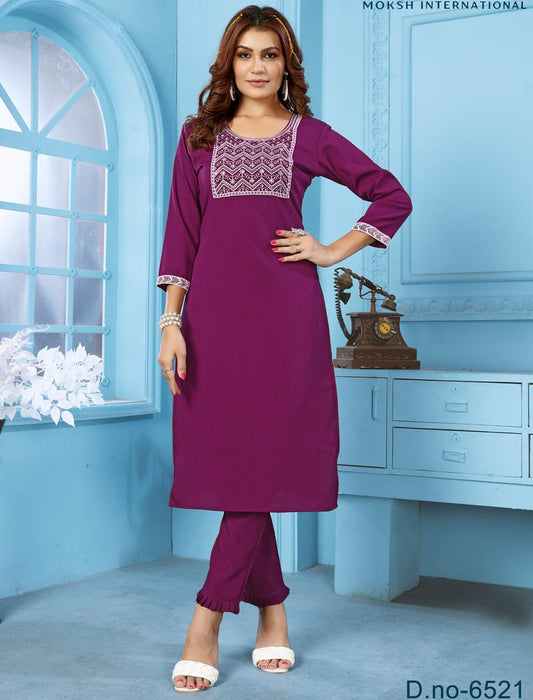 Royal Women Elegance Rinkal Cotton with Inner Stitched Embroidery Work Kurti & Pant Set