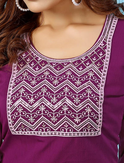 Royal Women Elegance Rinkal Cotton with Inner Stitched Embroidery Work Kurti & Pant Set