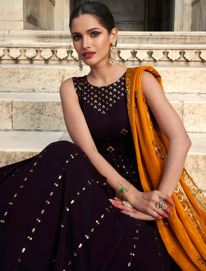 Women Purple Georgette Ethnic Designer Embroidery Gown