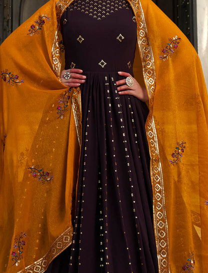 Women Purple Georgette Ethnic Designer Embroidery Gown