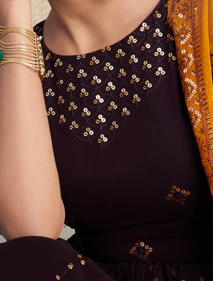 Women Purple Georgette Ethnic Designer Embroidery Gown