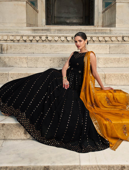 Women Black Georgette Designer Ethnic Embroidery Gown