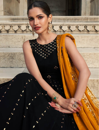Women Black Georgette Designer Ethnic Embroidery Gown