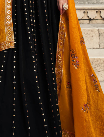 Women Black Georgette Designer Ethnic Embroidery Gown