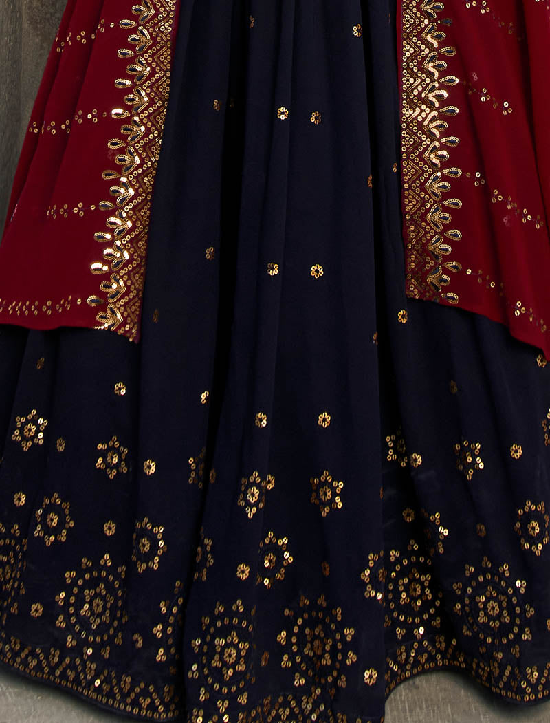 Ethnic Navy Blue Georgette Designer Gown For Women with Thread and Sequin Embroidery Work