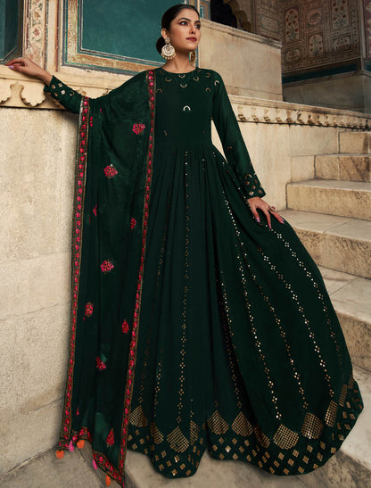 Green Georgette Designer Ethnic Embroidery Gown For Women