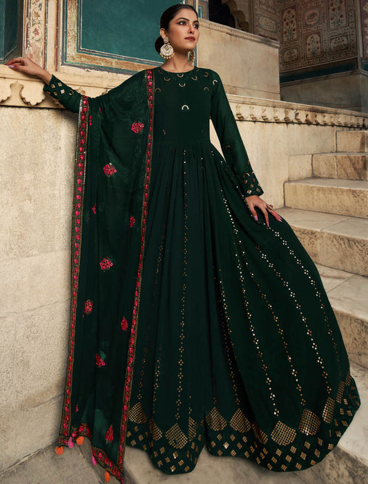 Twilight Green Georgette Designer Salwar Suit with Thread and Sequin Embroidery Gown