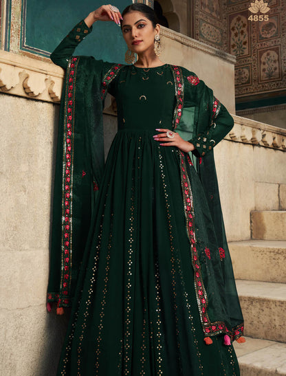 Green Georgette Designer Ethnic Embroidery Gown For Women