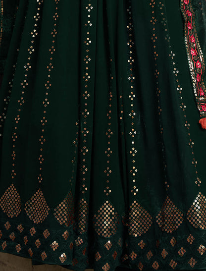 Green Georgette Designer Ethnic Embroidery Gown For Women