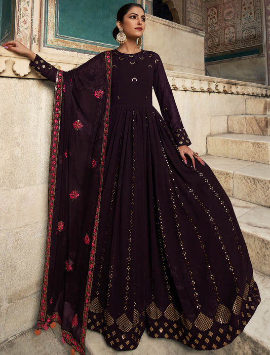 Celestial Purple Georgette Designer Salwar Suit with Thread and Sequin Embroidery Gown
