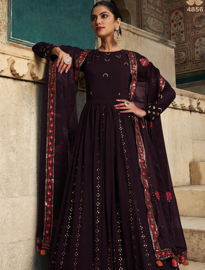 Purple Georgette Designer Party Wear Gown For Women