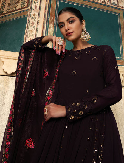 Purple Georgette Designer Party Wear Gown For Women