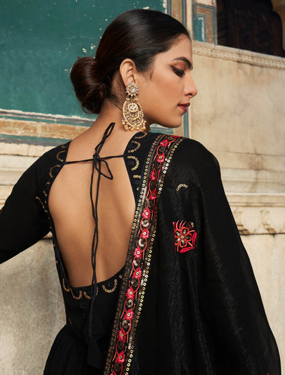 Starry Nights Black Georgette Designer Ethnic Gown For Women with Sequin Embroidery